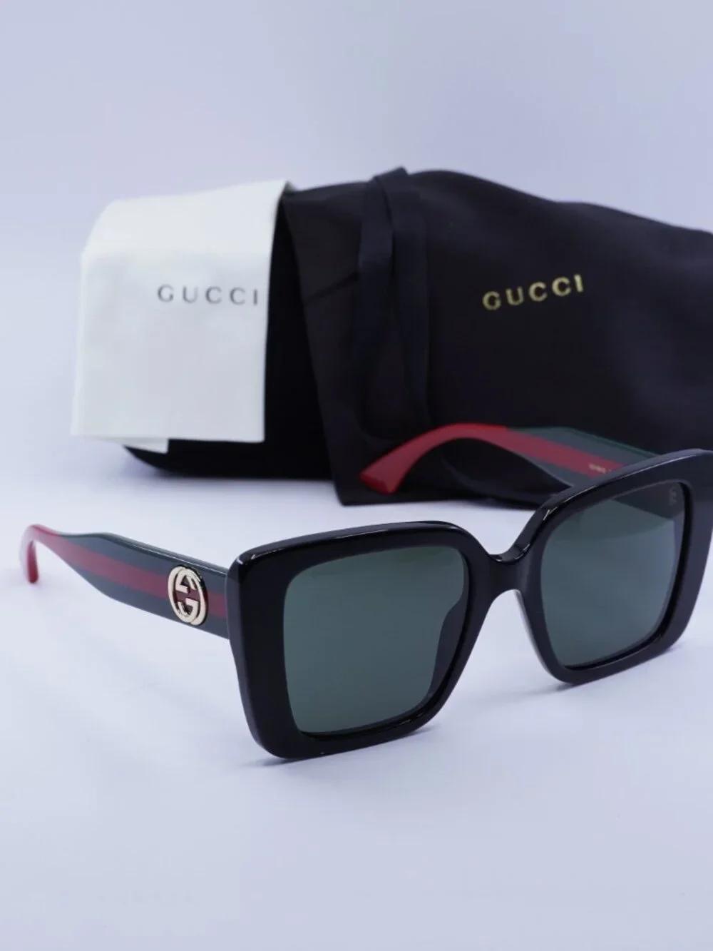 Gucci GG1861S 001 Square Sunglasses - Shiny Black / Grey